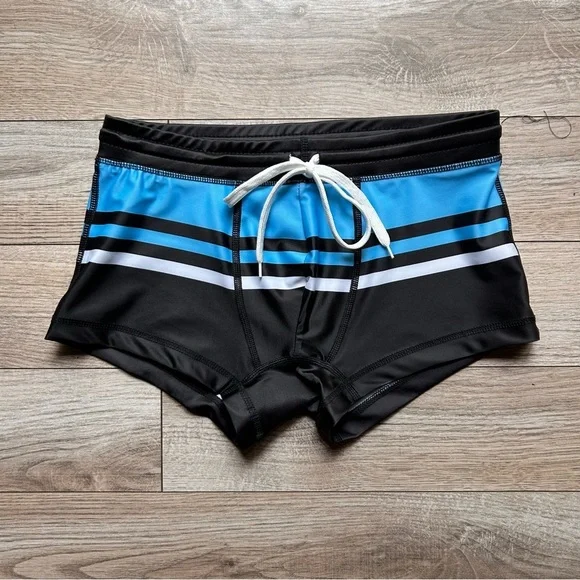 Cassis Square Cut Swim Trunks in Blue, Black & White (Medium / 30-32" Waist) - Picture 2 of 13